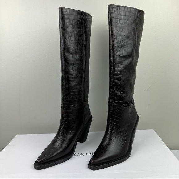 Rebecca Minkoff Black Croc-Embossed Heeled Boots - Picture 2 of 10